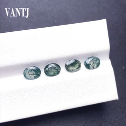 VANTJ Natural Moss Agate Loose Gemstone Indian Agate Oval Cut 4pcs for Silver Gold Mounting DIY Jewelry