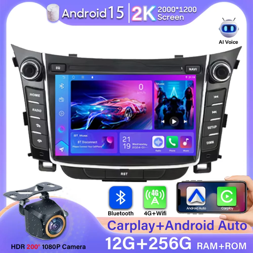 أندرويد سيارة ستيريو الوسائط المتعددة بلوتوث لشركة هيونداي I30 إلنترا GT 2012 - 2017 DVD راديو مشغل فيديو نظام تحديد المواقع اللاسلكية Carplay السيارات #1