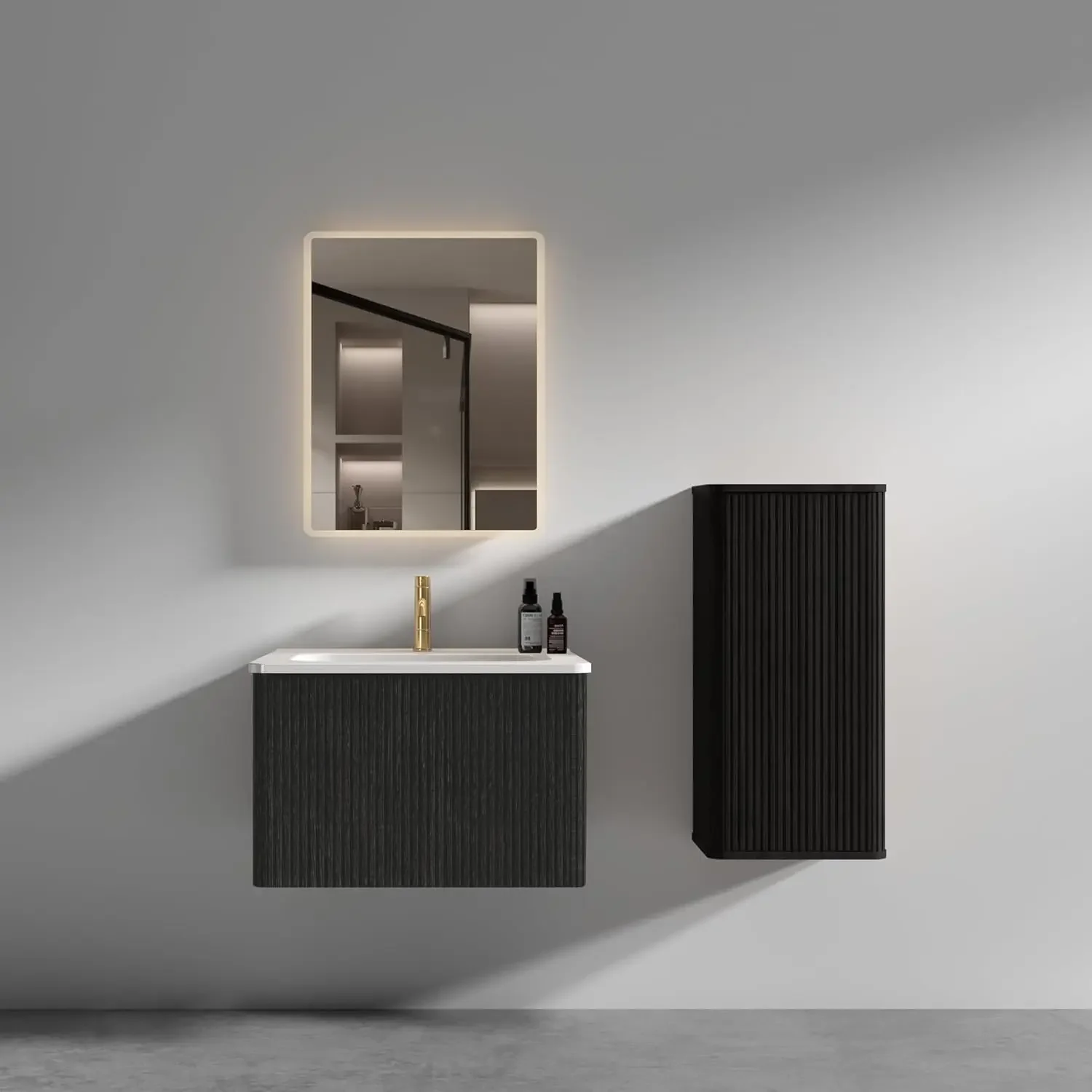 with Overflow for Modern Bathroom, One-Piece Bathroom Vanity with Sink,Large Storage Wall Mounted Floating Bathroom Vanity