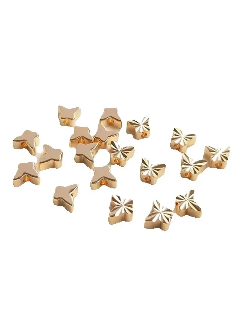 14K Gold String Through-hole Vertical Hole Batch Flower Butterfly Shaped Separated Beads DIY Handmade Jewelry Loose Beads C161