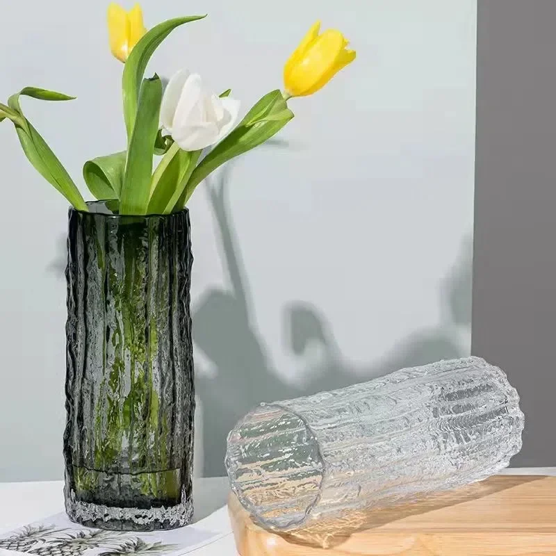 Transparent Glass Glacier Vase Ice Block Design Flower Arrangement Container Modern Home Table Centerpiece Living Room Decor