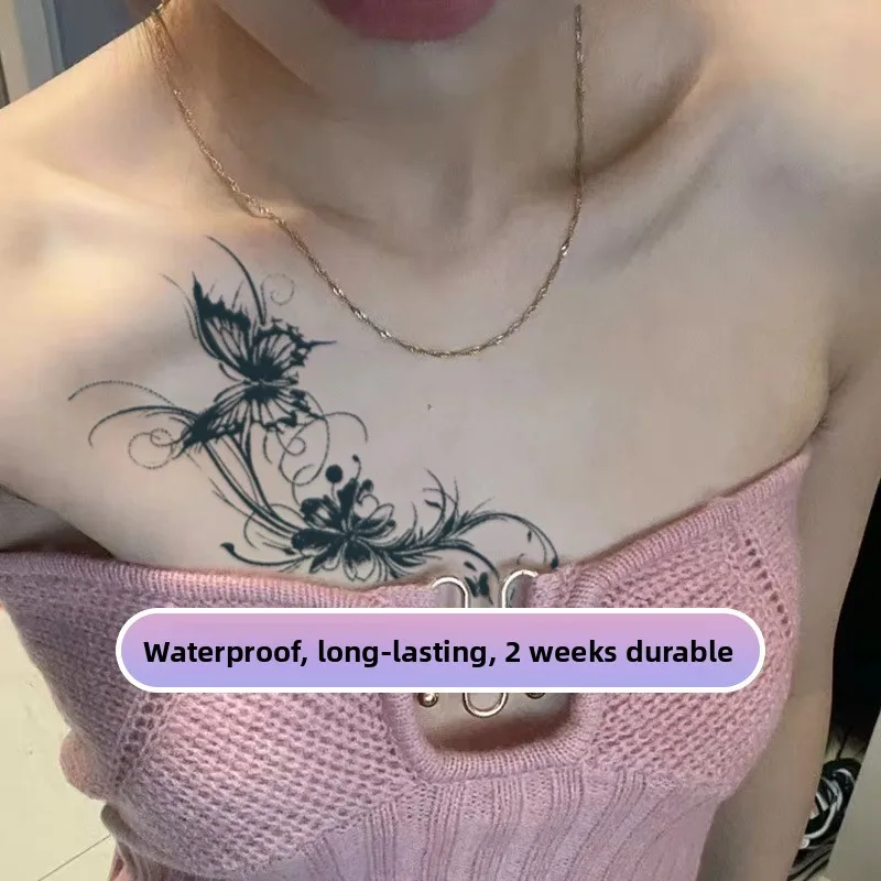 Sexy Bla  f Waterproof Non-Reflective Tattoo Stiers ular Internet Model Collarbone Arm Herbal Juice Design