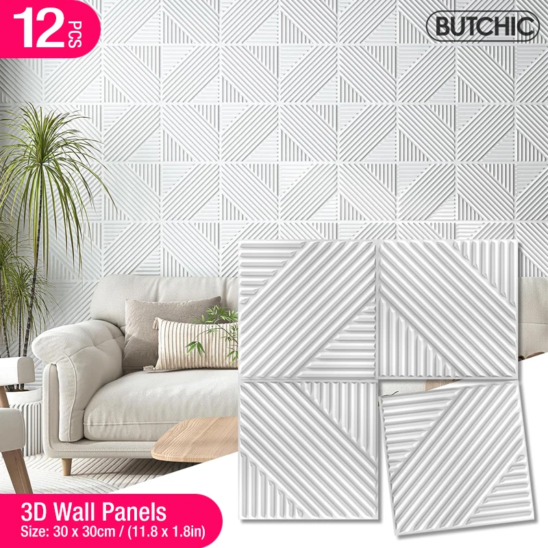 12pcs 30cm 3D Stereo Wall Panel Diamond Not self-adhesive renovation tile 3D wall sticker Wood grain living room Bathroom paper