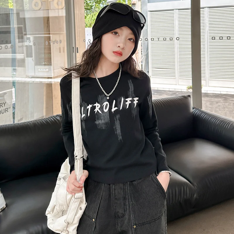Children's Clothing Long Sleeve Casual T-Shirt for Kids Girls Cotton Tees Tops Baby Letter Print Tshirt 5 6 7 8 9 10 11 12 13 14 image 6