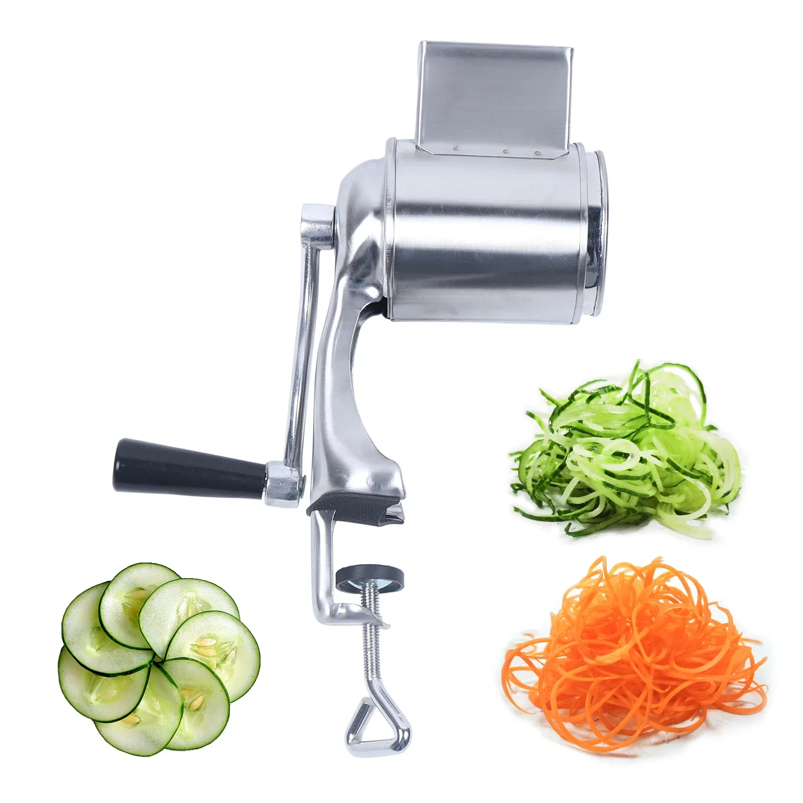 

Manual Vegetable Cutter Kitchen Tool Multifunctional Stainless Steel Rotary Vegetable Grater with 5 Drum Blades