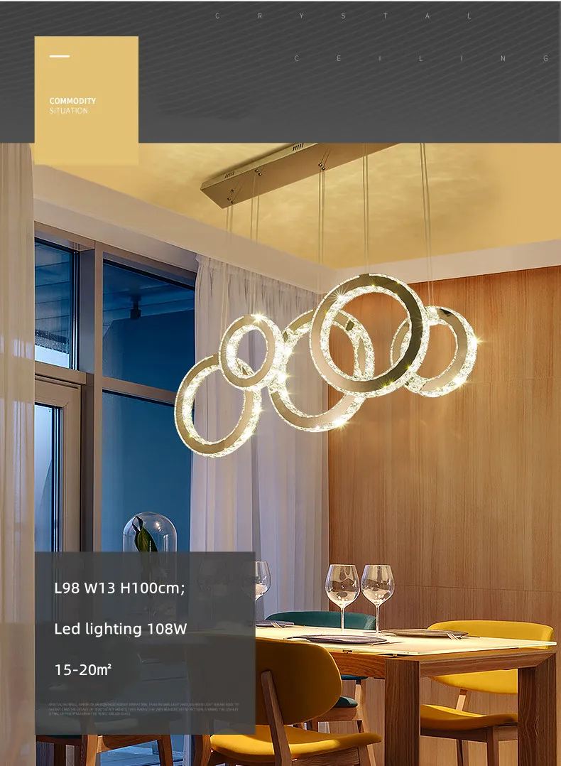 LED Pendant Lights Dining Room Crystals Hanging Lamp Circle