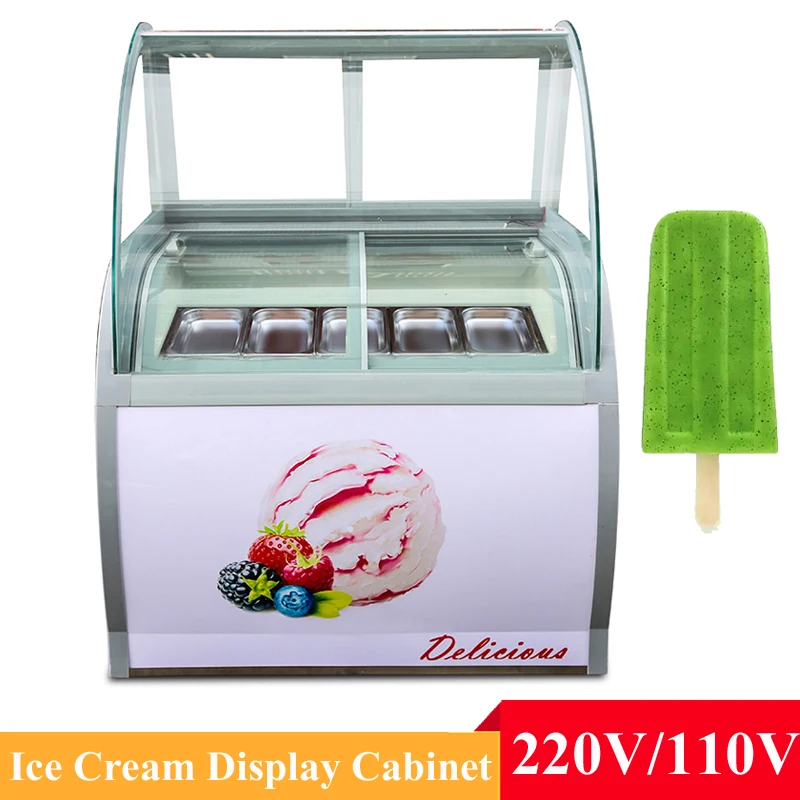 Ice Cream Display Cabinet 8 Barrels / 10 Boxes Freezer Popsicle Showcase 260W