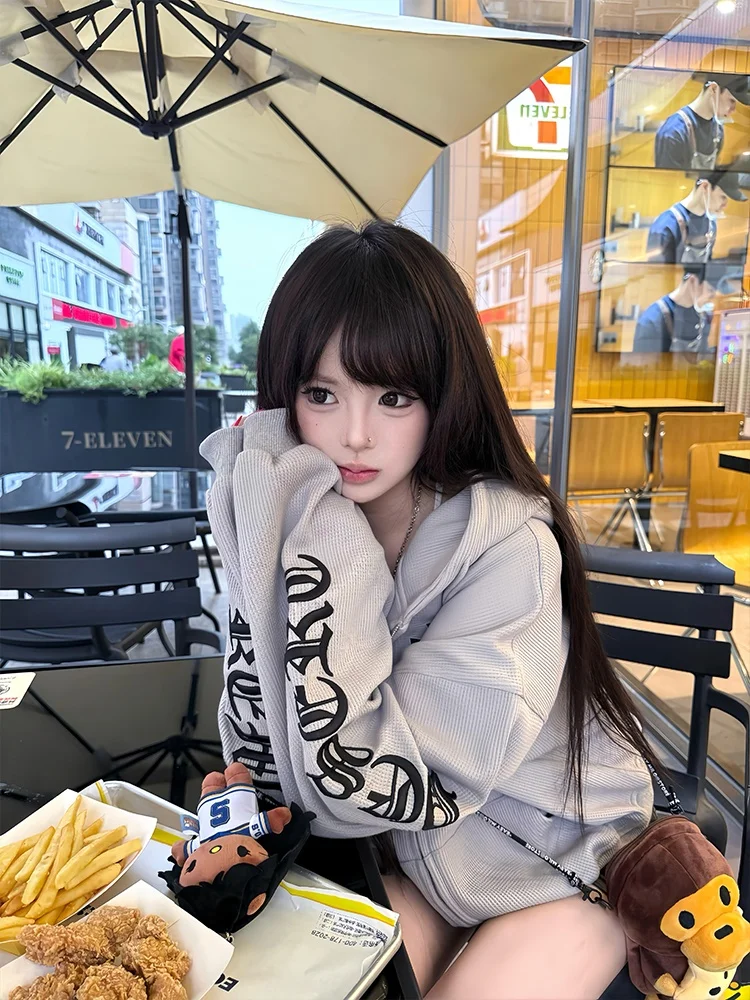 

Ретро-худи с вышивкой в американском стиле, женская, осенне-зимняя, утепленная, свободного кроя, для пар, уличная одежда