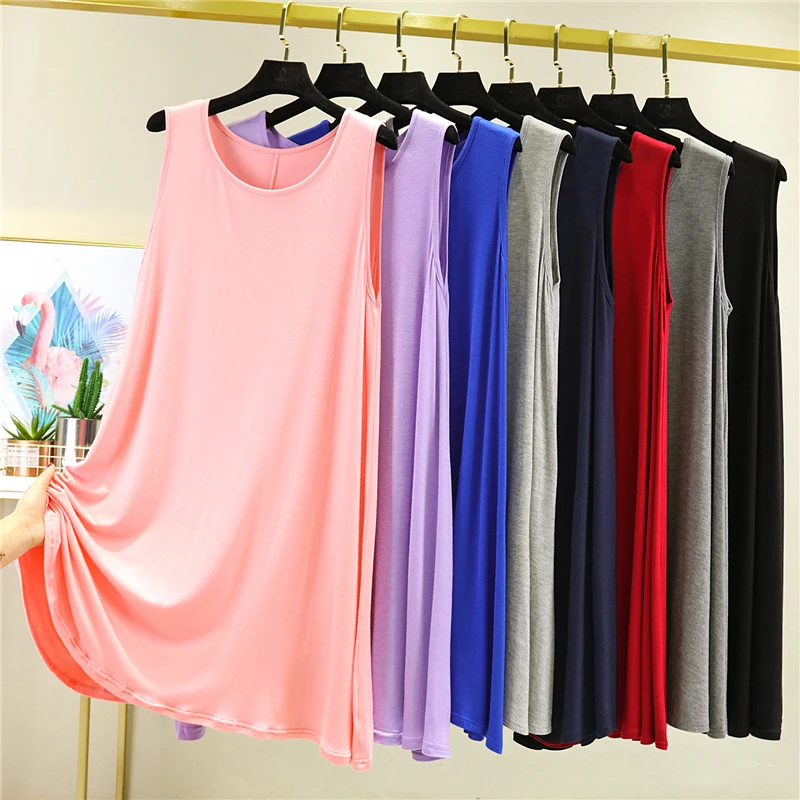 

Loose Modal Women's Dress Summer Thin Sleep Dress A-Line Skirt Maxi Skirt plus Size Vest Mid-Length Base Dress Korean Style r...
