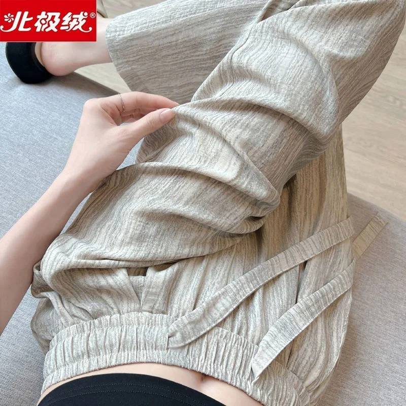 

Флисовая узкая версия, широкие летние новые тонкие свободные прямые брюки с высокой талией, тонкие повседневные брюки XQ134