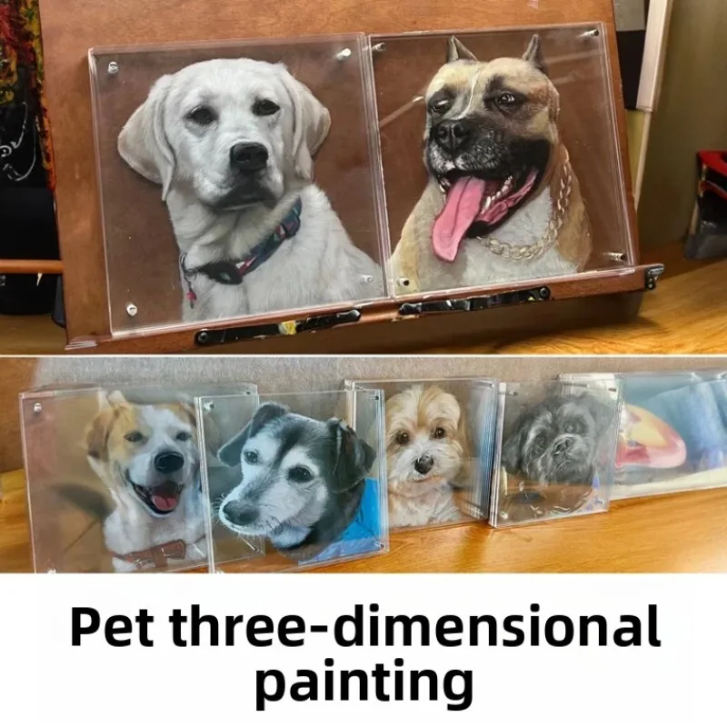 ZHAYA Custom Pet Memorial Photo Frame 3D Painting for Cat Dog Loss Gift Personalized Picture Display Stand Home Decor