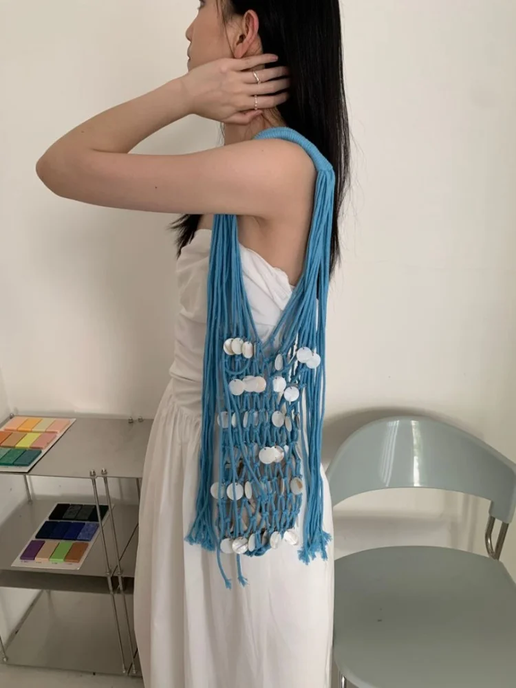 Богемная сумка ручной работы из ракушек для женщин, дизайн с кисточками, полая сумка на плечо, летние повседневные сумки для отдыха и путешествий, женские сумки подмышками