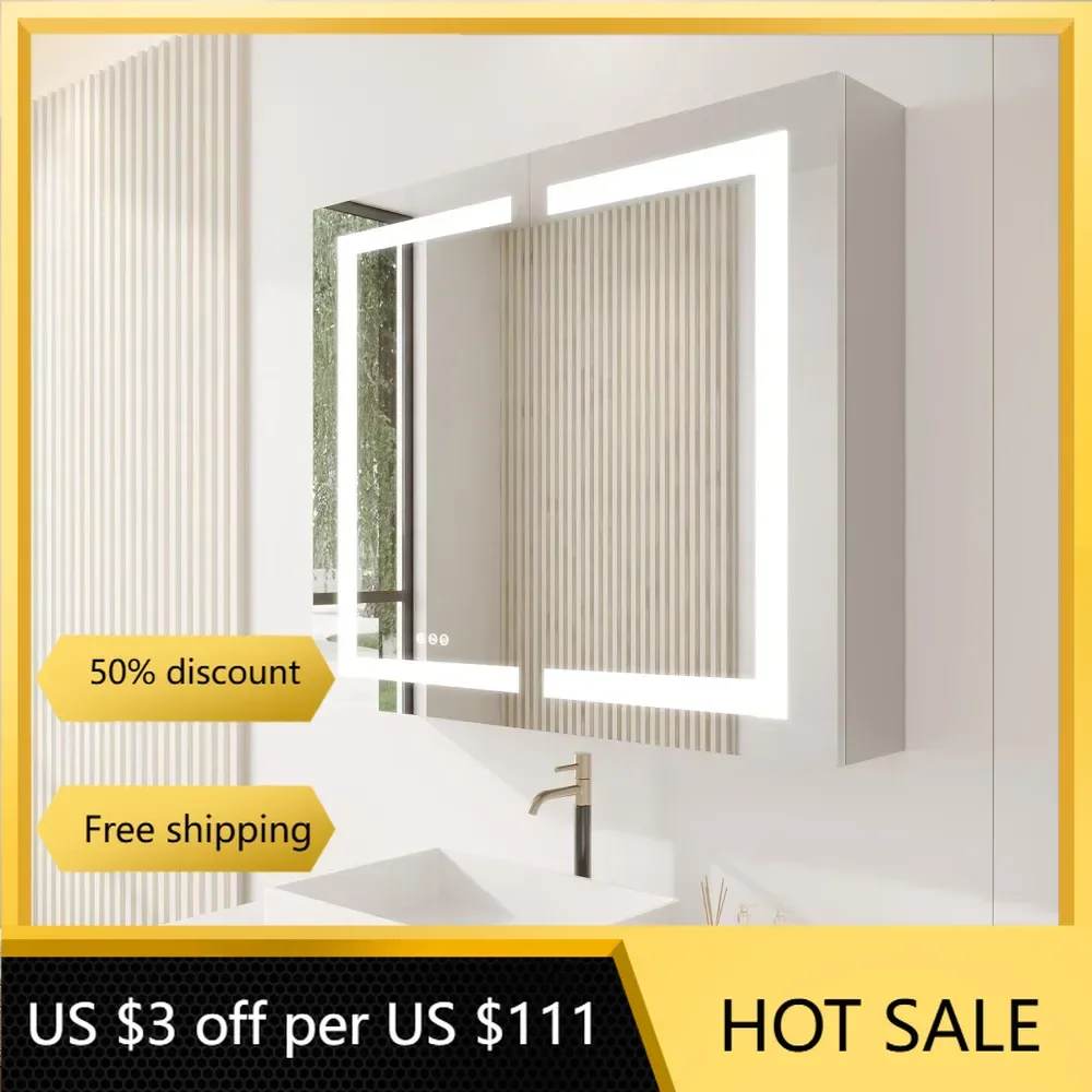 36 X 30 inch Bathroom Medicine Cabinet with Mirror Recessed or Surface Mount Anti-Fog LED Bathroom Mirror Cabinet