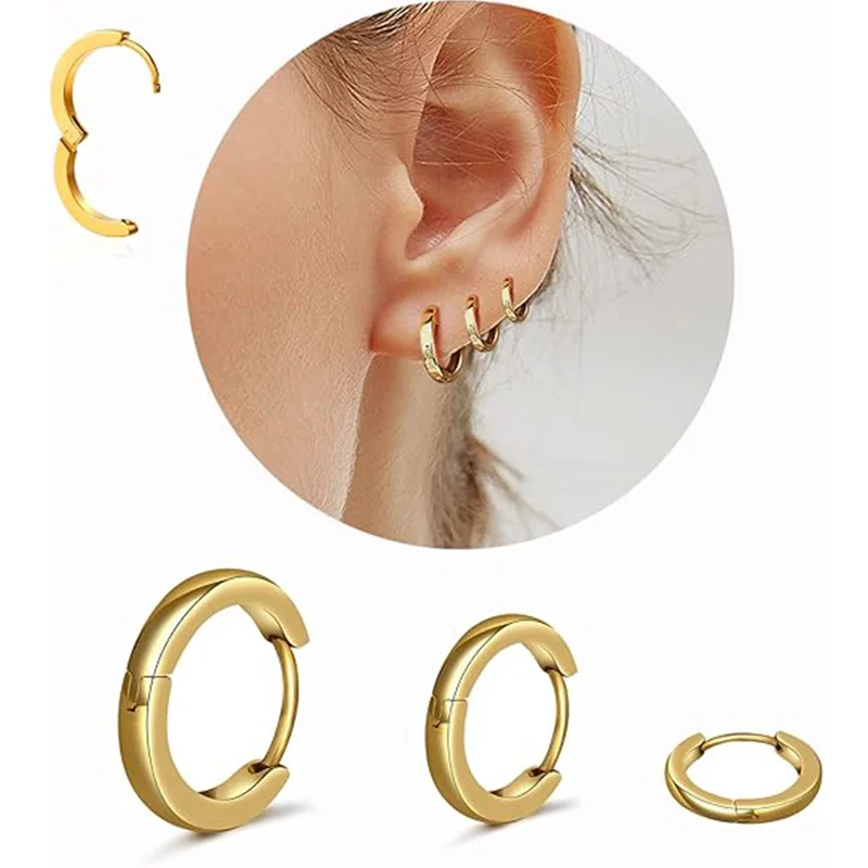 3 Pairs 925 Sterling Silver Hoop Earrings 14K White Gold Plated Small Silver Hoops Cartilage Huggie Earrings for Women Men
