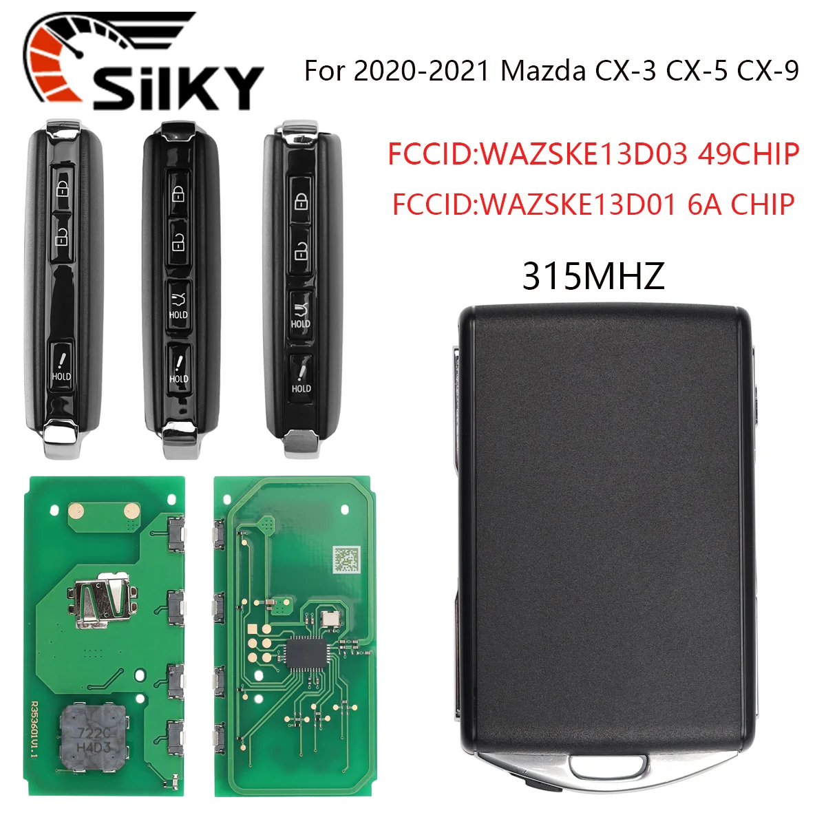 

SKY Для Mazda 2020-2021 WAZSKE13D03 49CHIP/WAZSKE13D01 6ACHIP 315 МГц, автомобильный ключ-пульт для Mazda CX3 CX5 CX8 CX9
