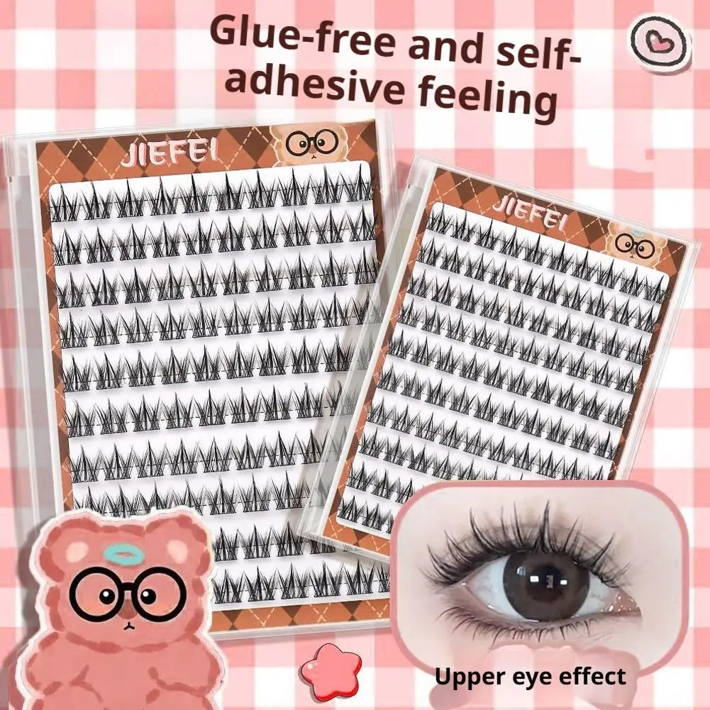 Sztuczne rzęsy bez kleju, czarne rzęsy z paskiem, kolczaste, rozszerzające się w promieniach, samoprzylepne, naturalne rzęsy krzyżujące się dla efektu szerokich oczu, D E7P9