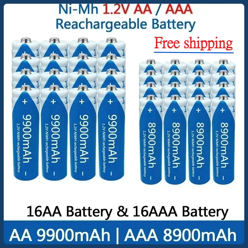 

100% Rechargeable NI-MH battery AA 1.2V 9900mAh/1.2V AAA 8900mAh, flashlight, toy watch NI-MH battery replacement batteryCarga