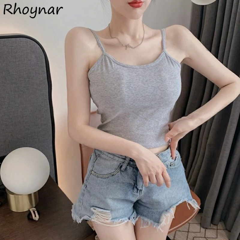 Charming Short Camis Women Korean Style Backless Tops Fashion Simple Solid Leisure Sexy Summer Streetwear Chic Female Slim Ins