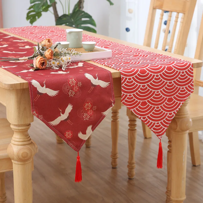 New Chinese Style Table Runner Double Layer Waterproof with Tassels Ethnic Style Sideboard Tea Table TV Cabinets Tablecloths