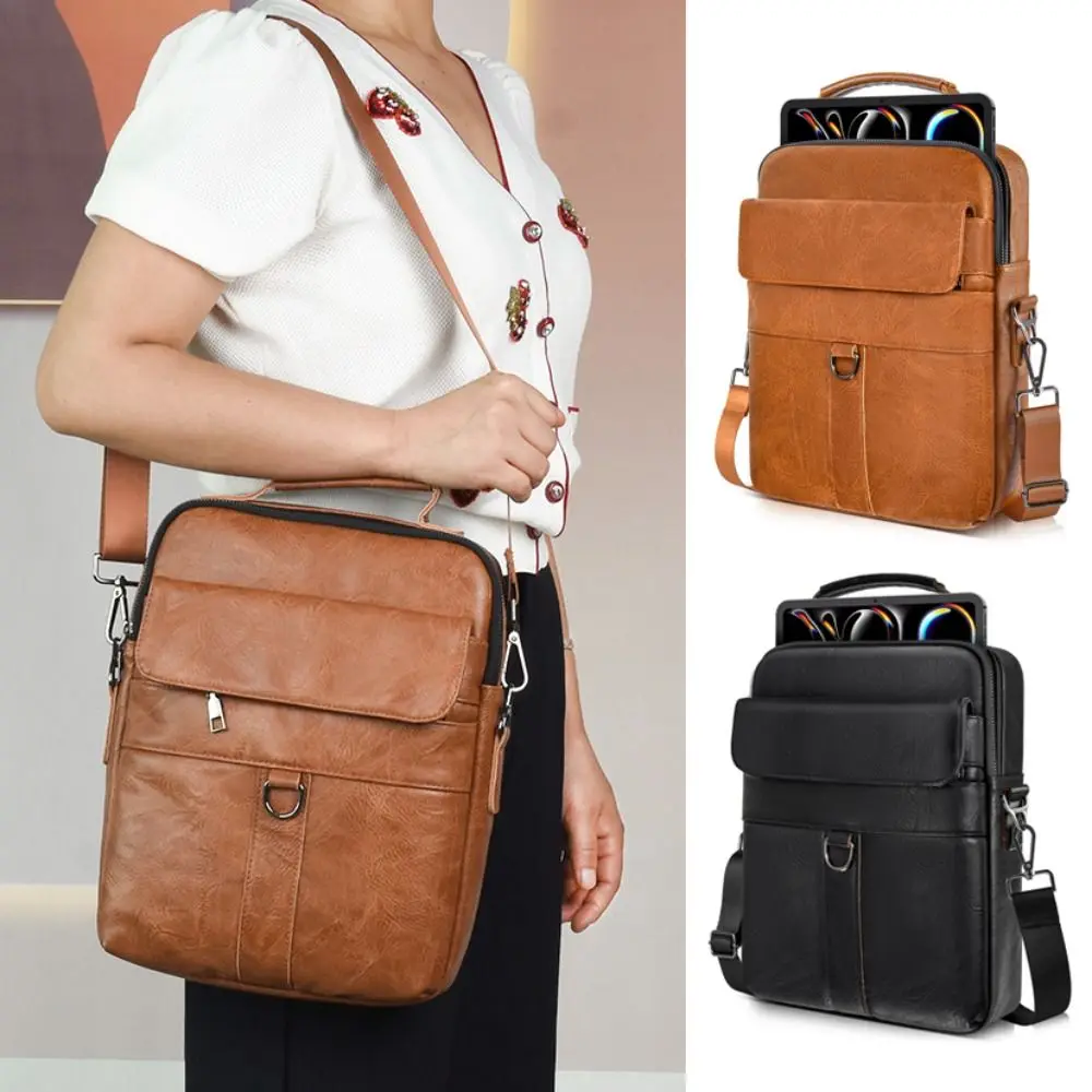 New 10-14.1inch Tablet Case PU Leather Adjustable Laptop Shoulder Bag Waterproof with Shoulder Strap Laptop Sleeve Case