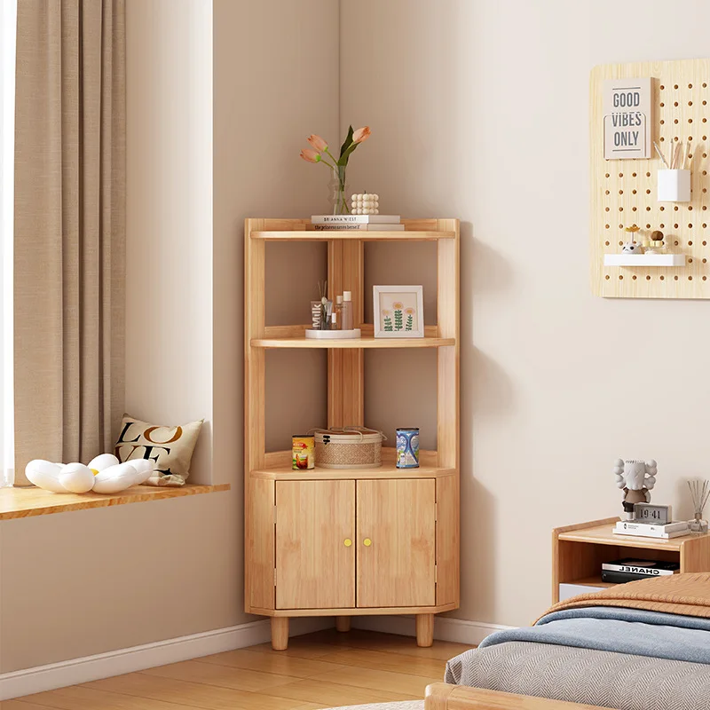 All solid wood corner bedroom living room storage cabinet multi-layer bookshelf storage shelf simple triangular wall corner