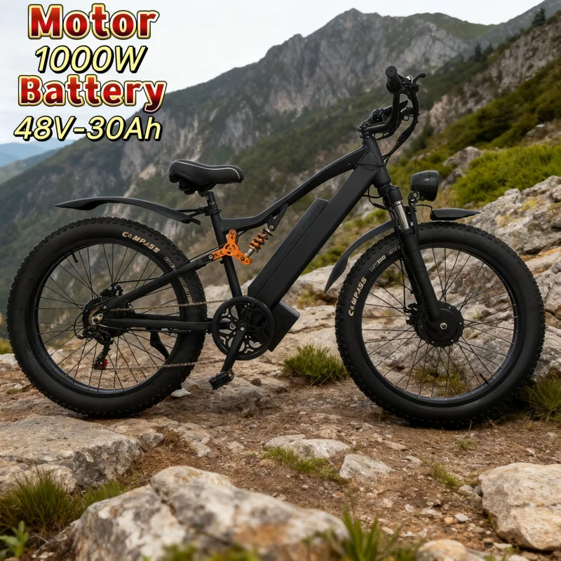 

26*4.0 tire electric city bicycle motor 48v 1000W speed 30-50km/h lithium battery 30AH mountain beach off-road bicycle