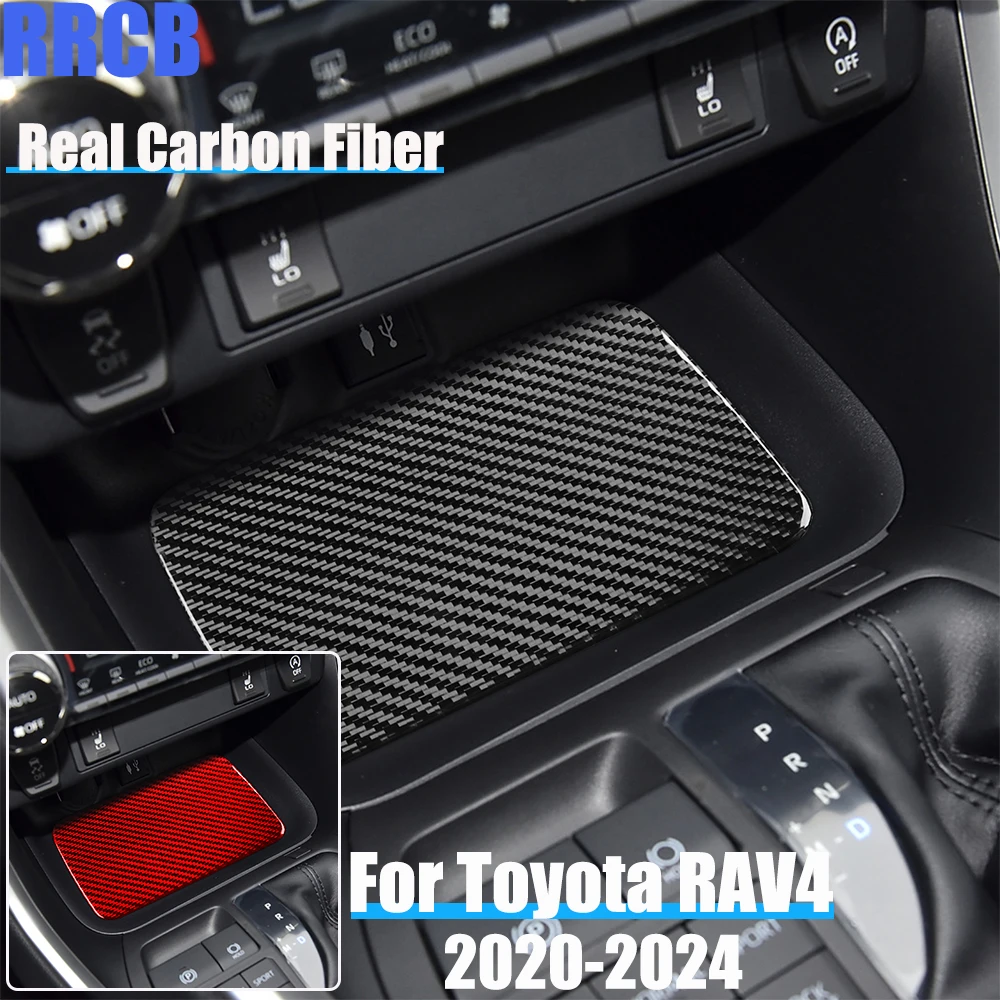 

Real Carbon Fiber Car Accessories Gear Shift Storage Trim Soft Cover Sticker For Toyota RAV4 XA50 2020 2021 2022 2023 2024