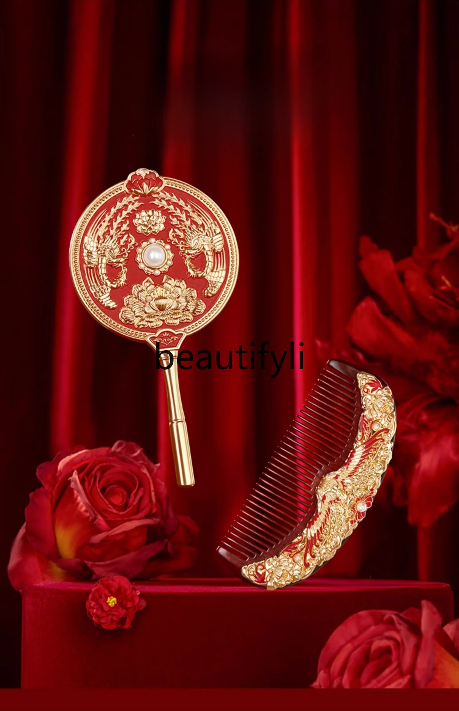 Phoenix Crown Xiacheng Handle Mirror Portable Exquisite Handheld Makeup Mirror