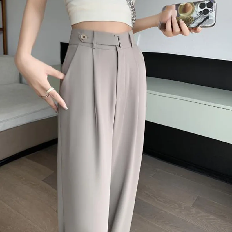 Seoulish Summer Women's Casual Pants Wide Leg Pants Elegant Office Lady 2025 New Solid Color High Waist Loose Trousers Female