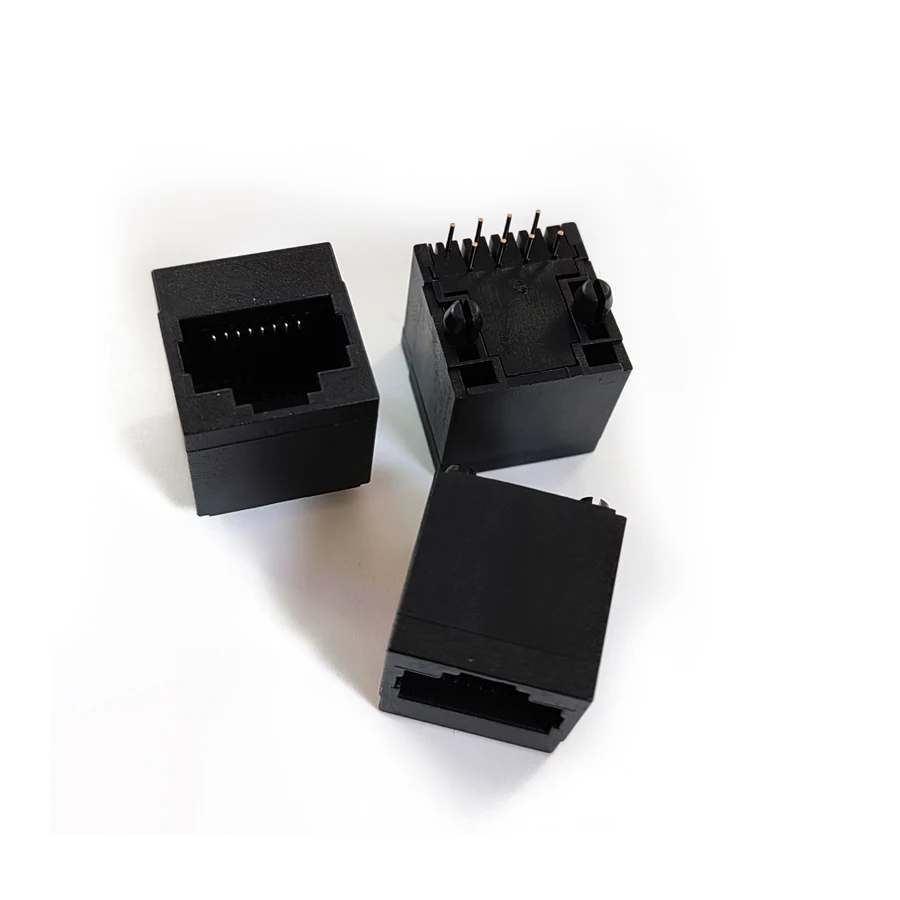 50PCS/Lot PCB RJ45 8P8C Femlae Jack/Socket Connector 180-Degree Vertical-Type Black Plastic With-Edge