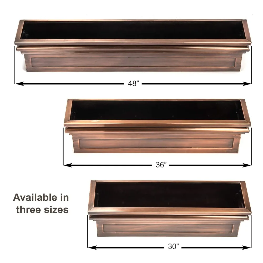 Window Planter Box Copper Flower Outdoor Plant Container for Windows Attach to House Deck Balcony Long Rectangular Shape 30 Inch