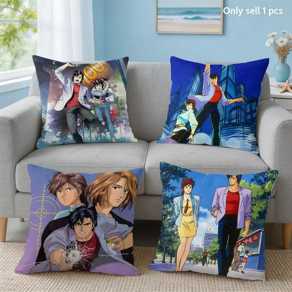 Japanese Anime C-city Hunter Cushion Cover Soft Short Plush Throw Pillow Cover Hidden Zipper Cutecore Sofa Bedroom Home Decor