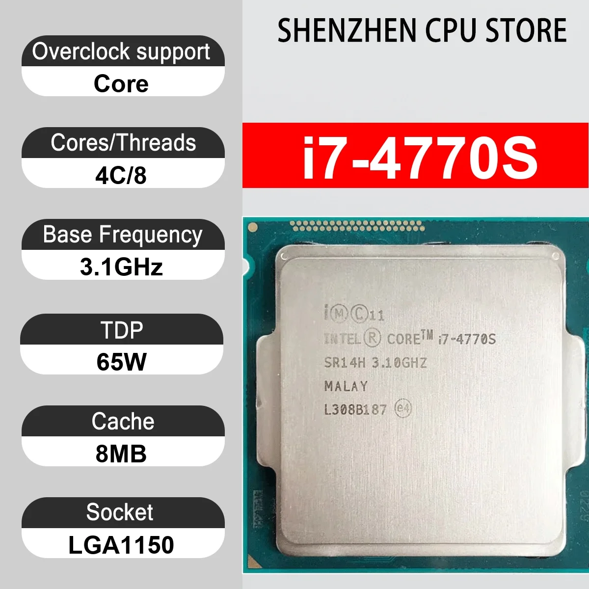 Intel Core i7-4770S 4 Core 8 Thread 3.1GHz 65W 8MB Cache 22nm Haswell DDR3-1333/DDR3-1600 MHz SR149 LGA 1150 HD Graphics 4600