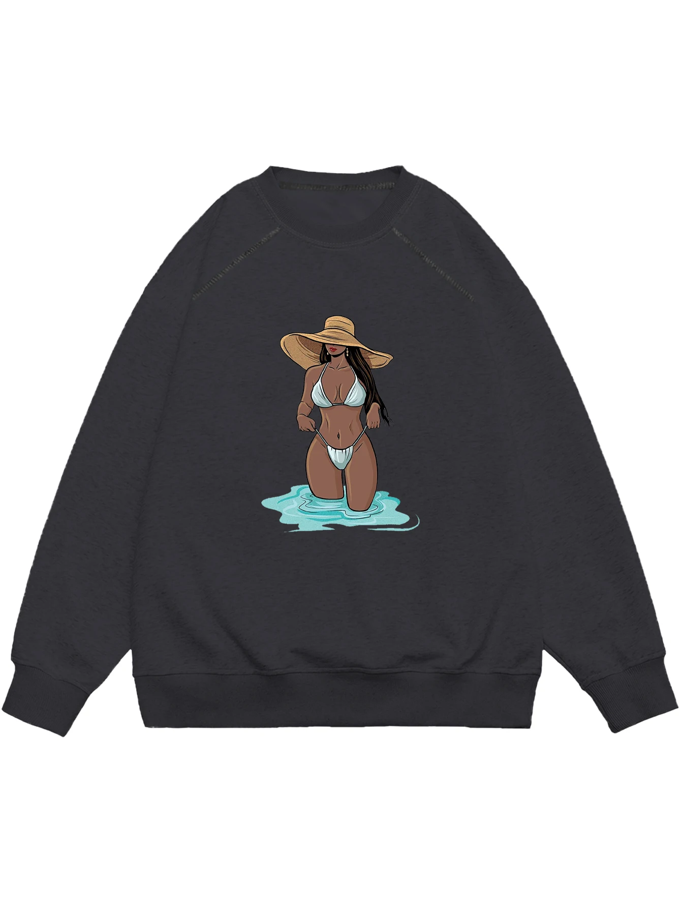 

Fashion trend beauty printed sweatshirts casual round neck raglan long sleeve sweatshirts autumn and spring women's wear