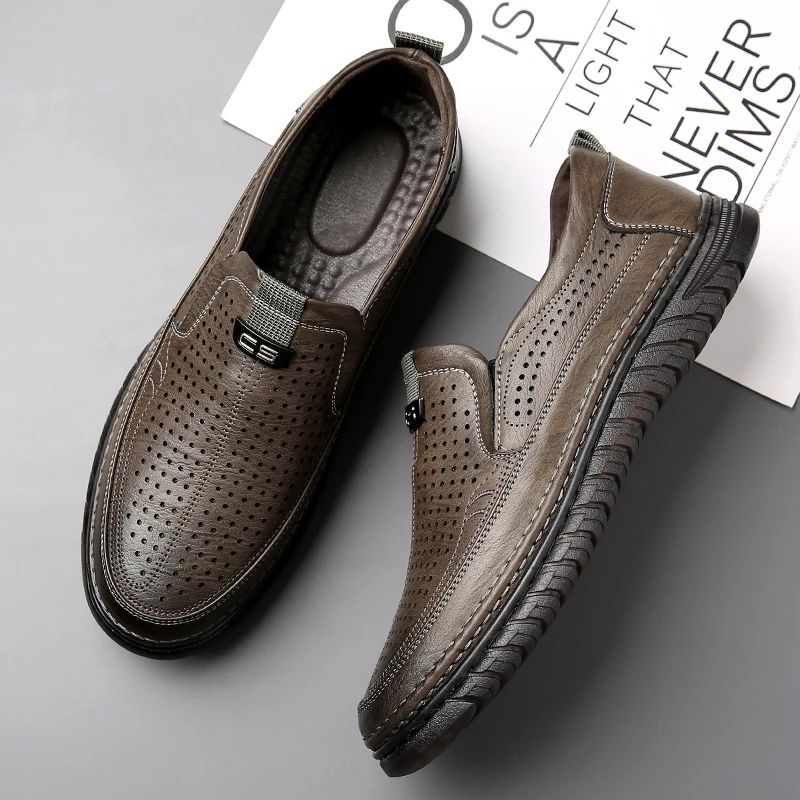 

Men's Slip-on Loafers Summer Hollow Breathable Anti-slip Wear-resistant Soft Sole Outdoor Driving Casual Shoes-WC886-1