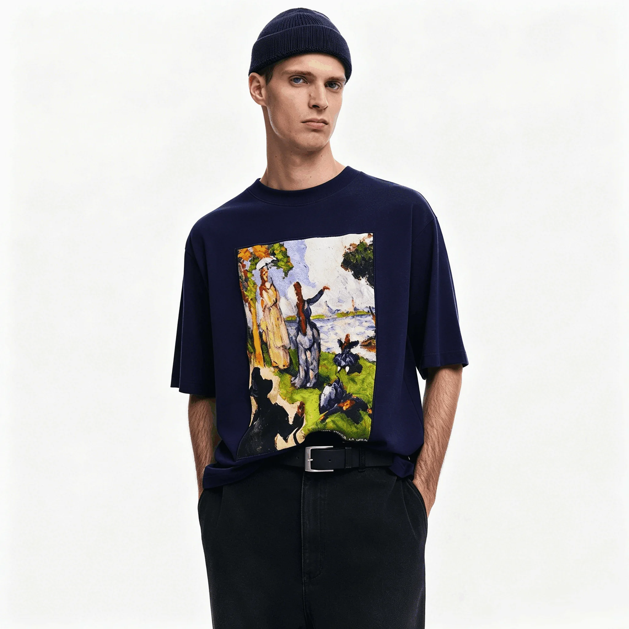 Europäisches, amerikanisches, spanisches Original-Herren-T-Shirt mit kurzen Ärmeln, bestickt mit floralen Graffiti-Motiven, lockeres Oberteil, leicht und atmungsaktiv. – Detail 5