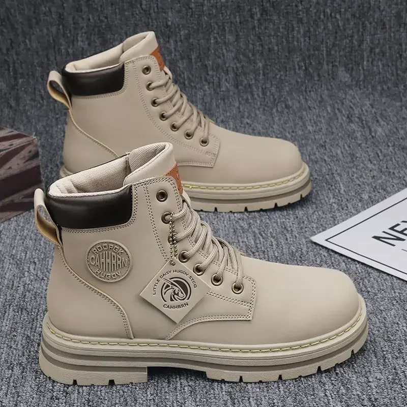 Men's Boots Autumn New High Top Workwear Boots British Style Korean Version Thick Soled Lace Up Anti Slip Warm Waterproof Boots