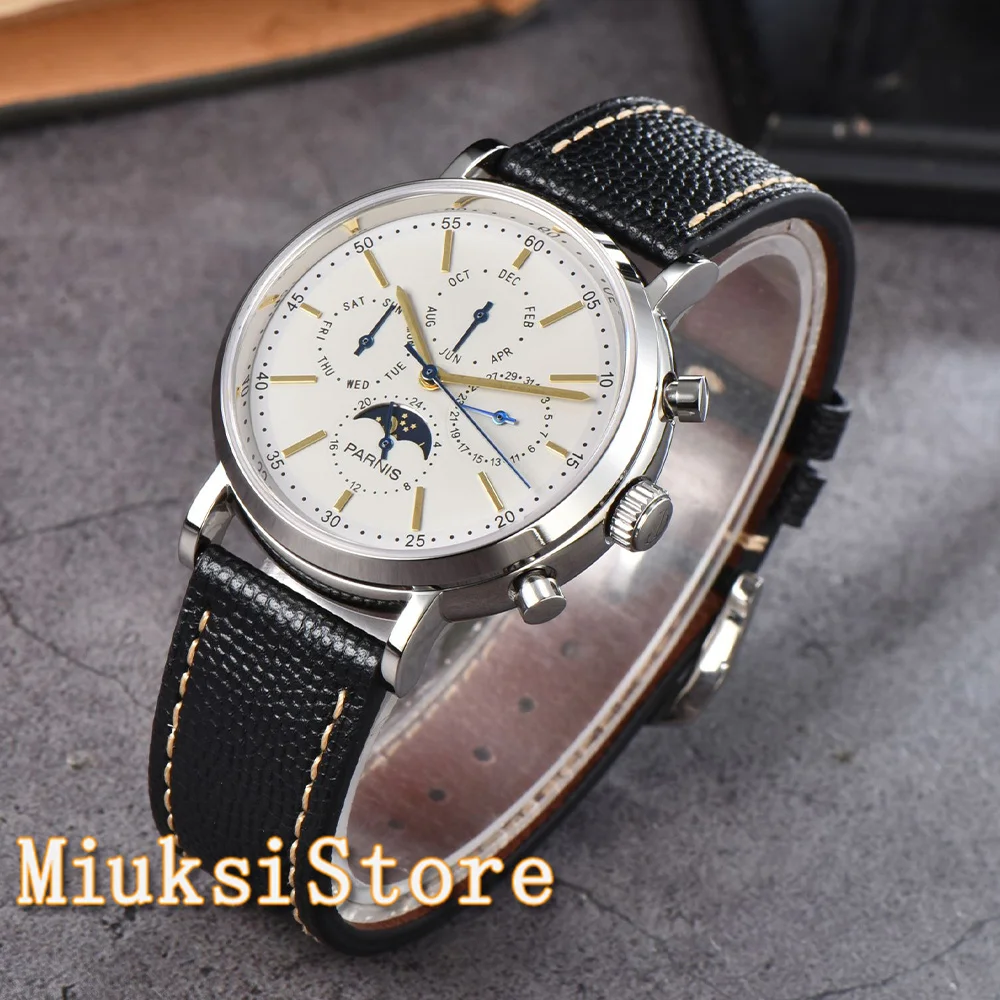 Parnis Neue Herren-Armbanduhr, 40 mm, silberfarben, Edelstahl, Saphirglas, Uhrengehäuse, automatisches Uhrwerk, Herrenuhr
