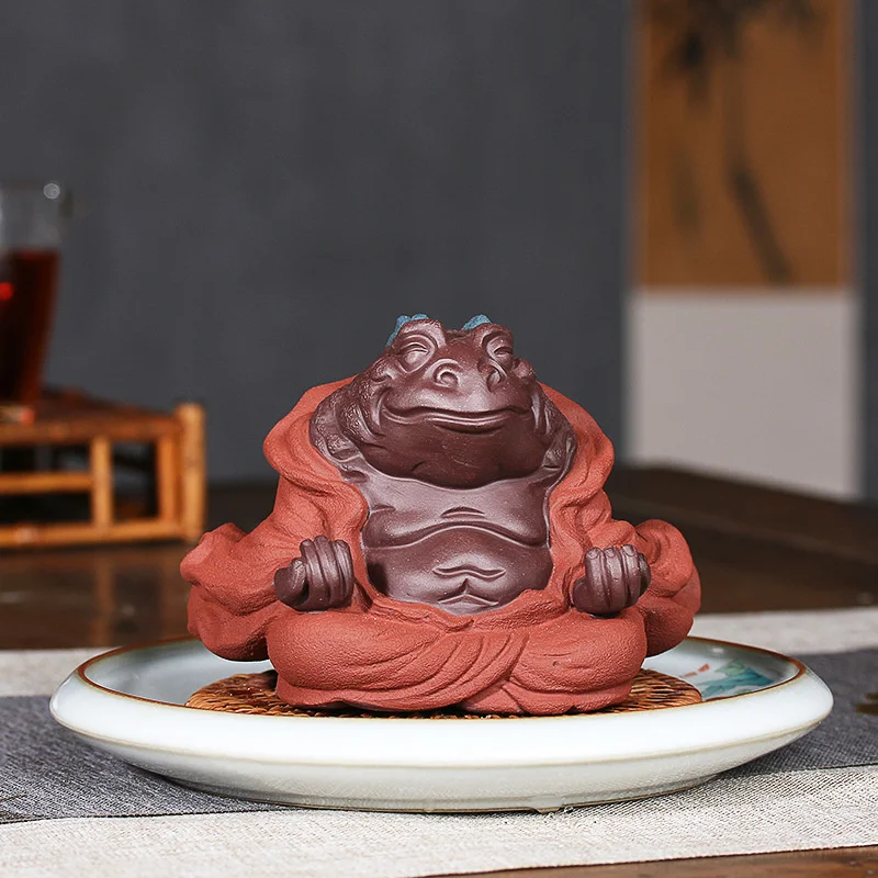 Chinese Yixing Raw Ore Purple Clay Tea Pet Hand-carved Golden Toad Fairy Crafts Household Tea Table Decoration Accessories Gifts