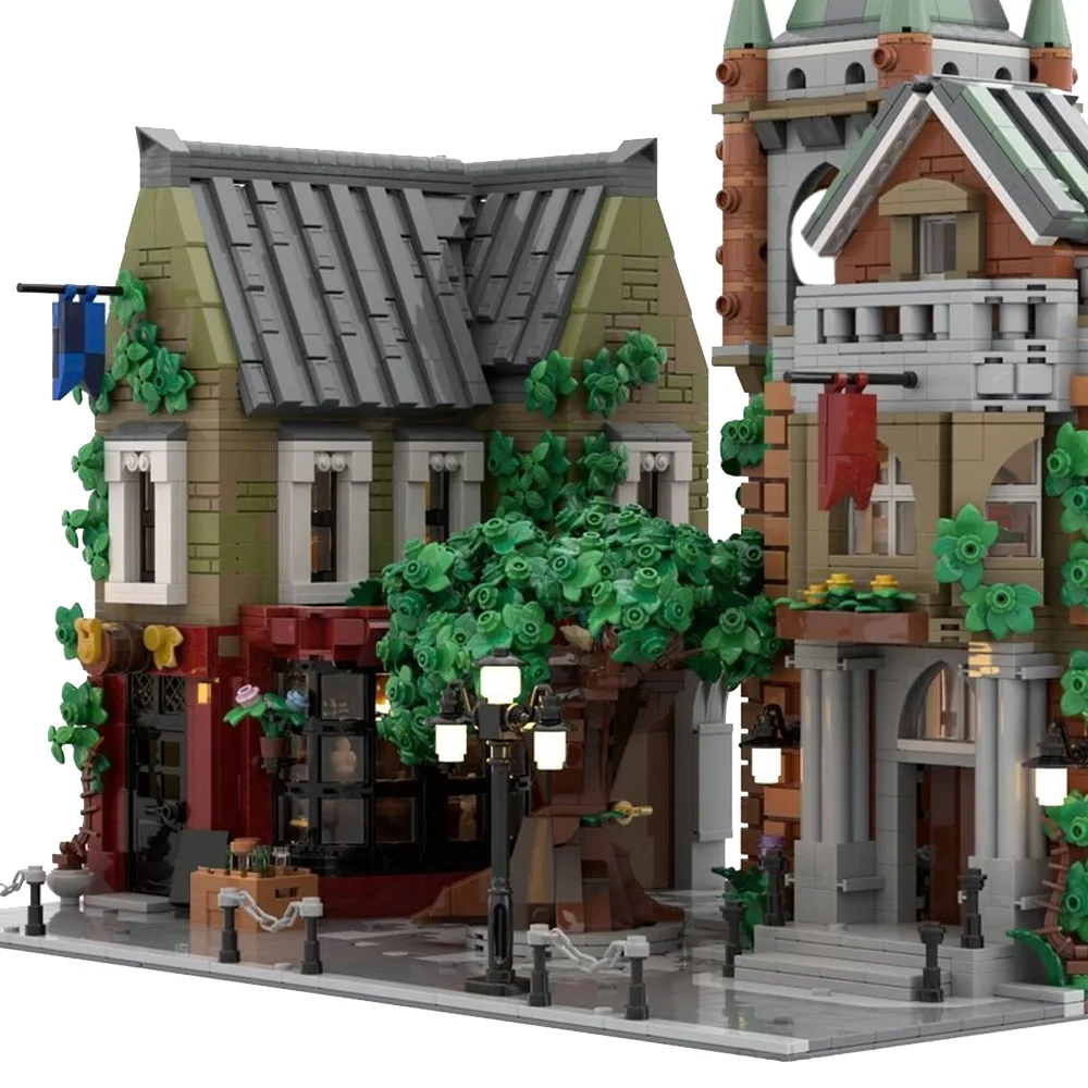 Gobricks moc vila blocos de construção quadrados modelo arquitetura medieval na cidade tijolos diy brinquedo montado para crianças presente