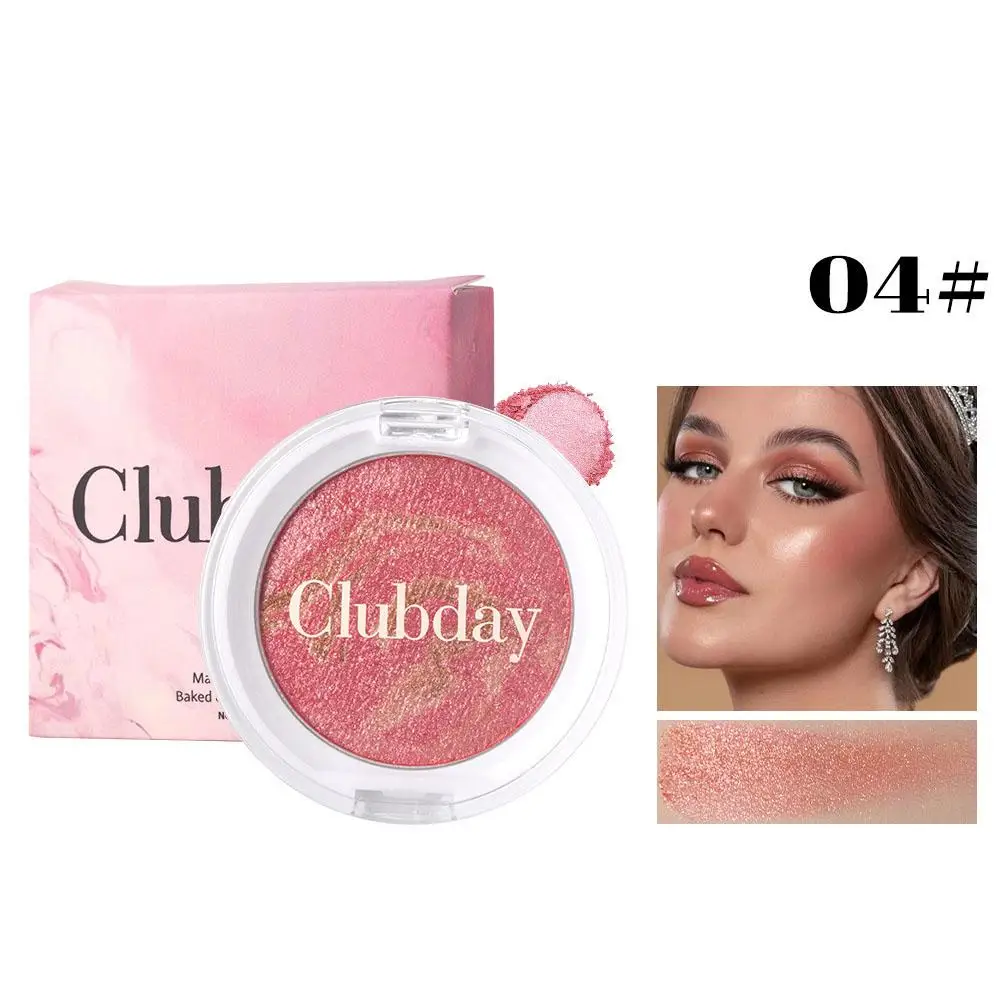 Pearly Blush Marble Pattern Face Baked Brighten Blush Highgloss Makeup Contour Face Highlight Pigment Natural High Long-las S4o0