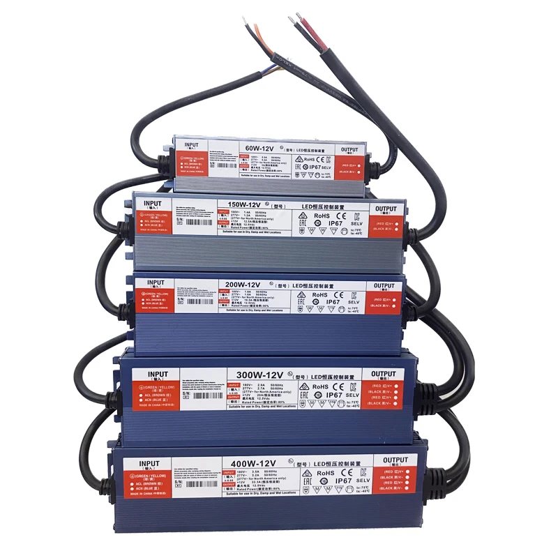 LED Strip Driver AC220V To DC12V 24V IP67 Waterproof Lighting Transformers Outdoor Power Supply 36W 60W 100W 150W 200W 300W 400W