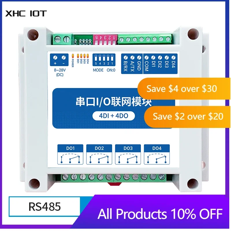 

4DI + 4DO RS485 Modbus RTU Industrial Grade Serial Port I/O MA01-AXCX4040 XHCIOT Networking Module Data Acquisition Monitoring