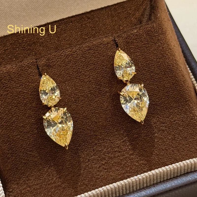 Shining U 925 Sterling Silver Yellow Pear High Carbon Dimond Drop Earrings for Women Fine Jewelry Summer