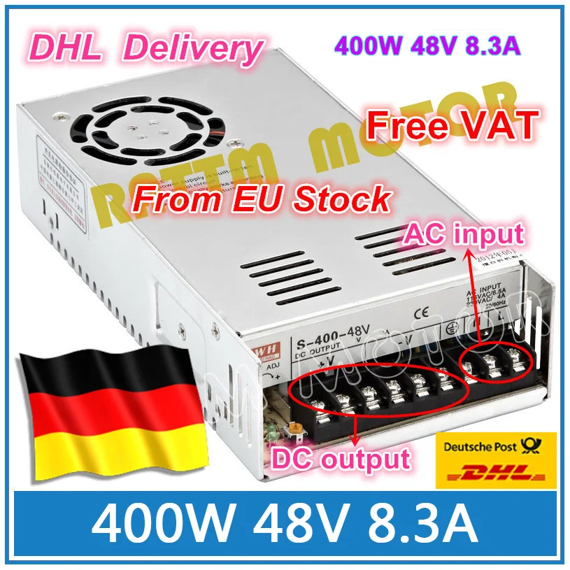 

DE ship 400W 48V 8.3A Switch DC Power supply S-400-48 Single Output for CNC Router Foaming Mill Cut Laser Engraver Plasma