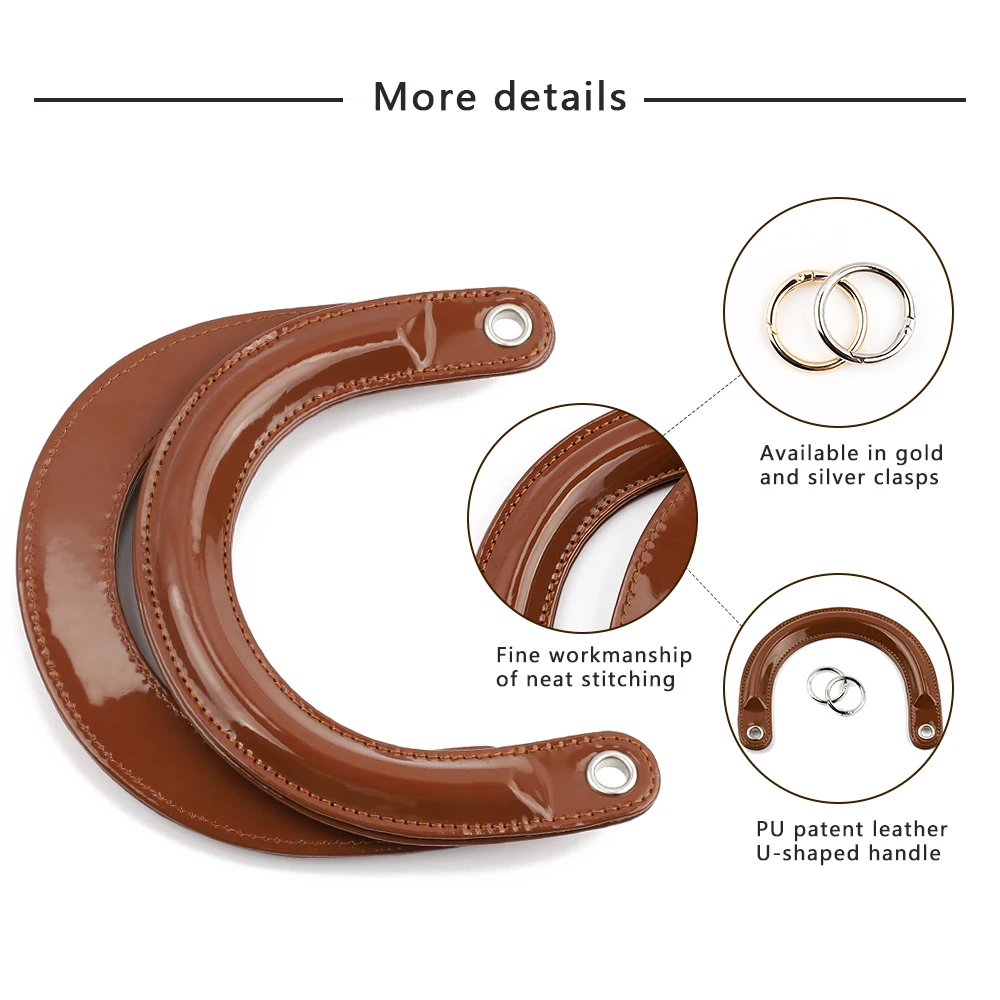 Leather U Shape Bag Handle with Metal Circle for Women Handbag Tote Handles Clutch Bag Accessories Shoulder Strap Replacement