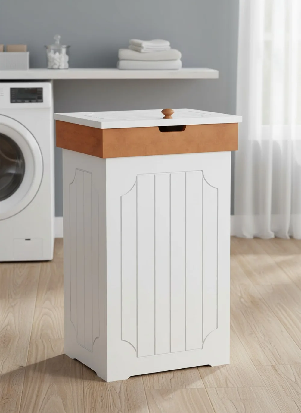 Lixada 13 Gallon Wooden Trash Can Cabinet, Dog Proof Kitchen Garbage Bin with