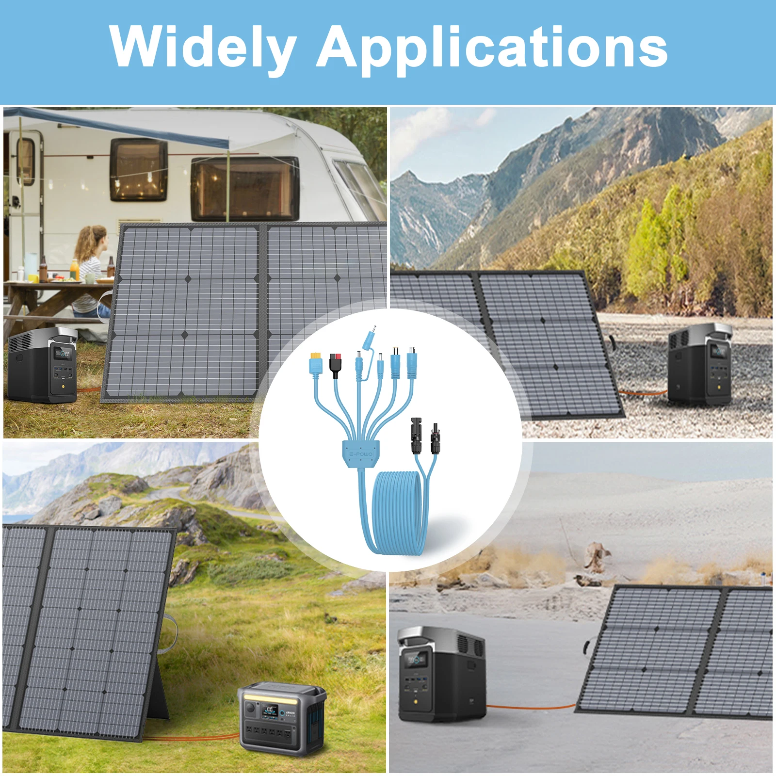 E-POWO Universal 7-in-1 Solar Panel Adapter Kit Multiple DC Adapters for Portable Power Stations Solar Generators Solar Cable