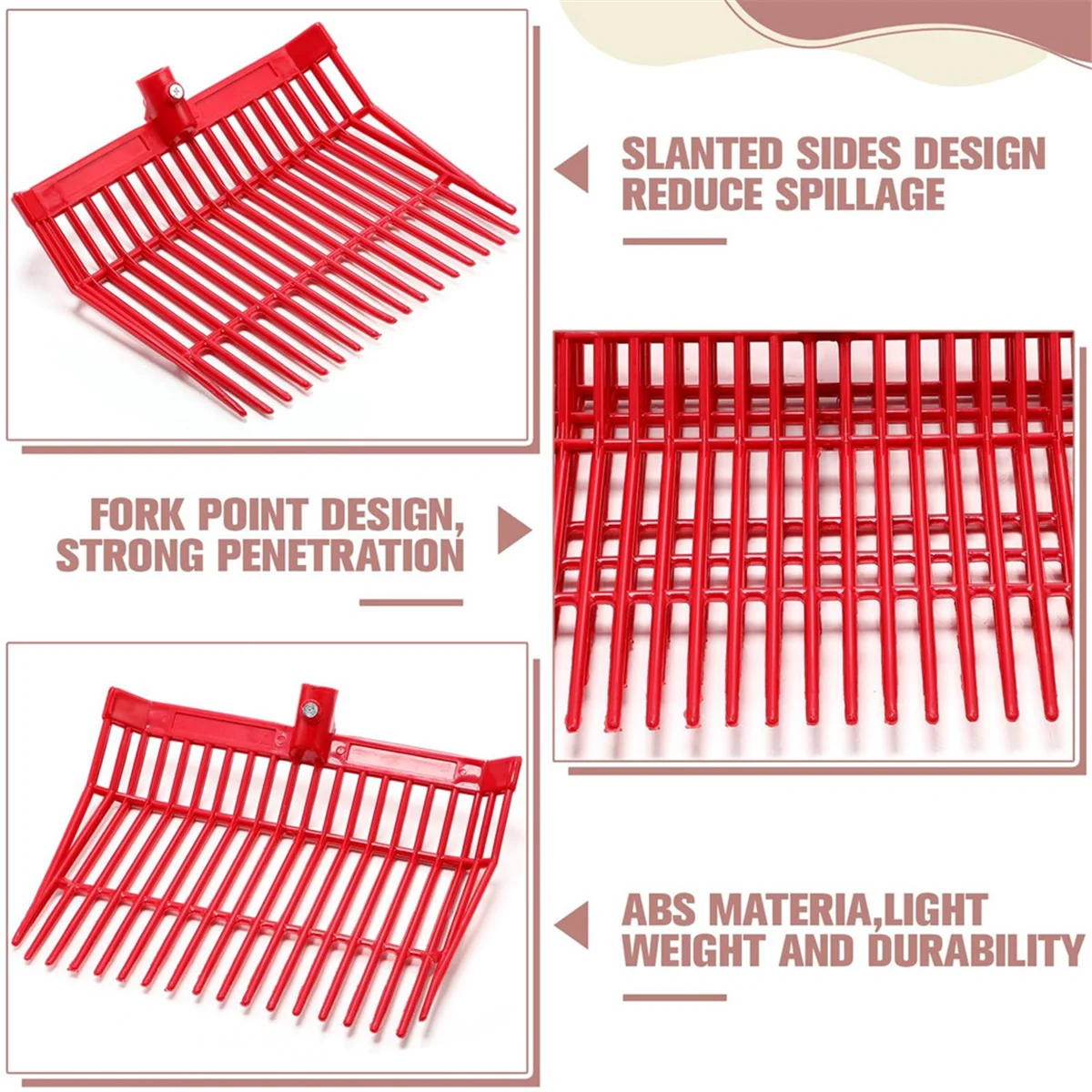 Manure Fork Replacement , Pitchfork , Horse Manure Rake, for Picking Up Manure, Stable Waste Removal,Red,2Pcs