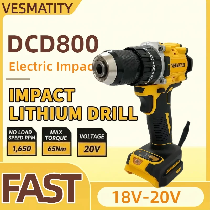 DCD800 Cordless Impact Drill 1/2 Inch Brushless Electric Screwdriver Lithium Electric Tool  For Dewalt Battery